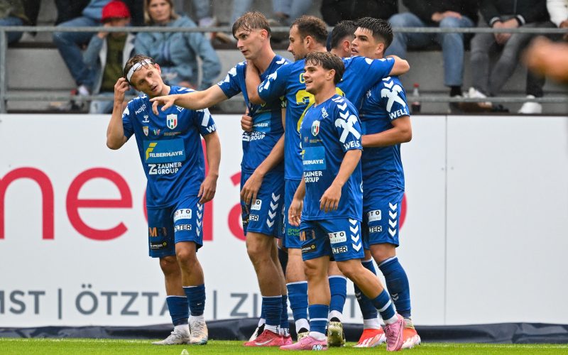 IMST,AUSTRIA,25.JUL.25 - SOCCER - UNIQA OEFB Cup, SC Imst vs Hertha Wels. Image shows the rejoicing of Hertha Wels. Photo: GEPA pictures/ Daniel Schoenherr