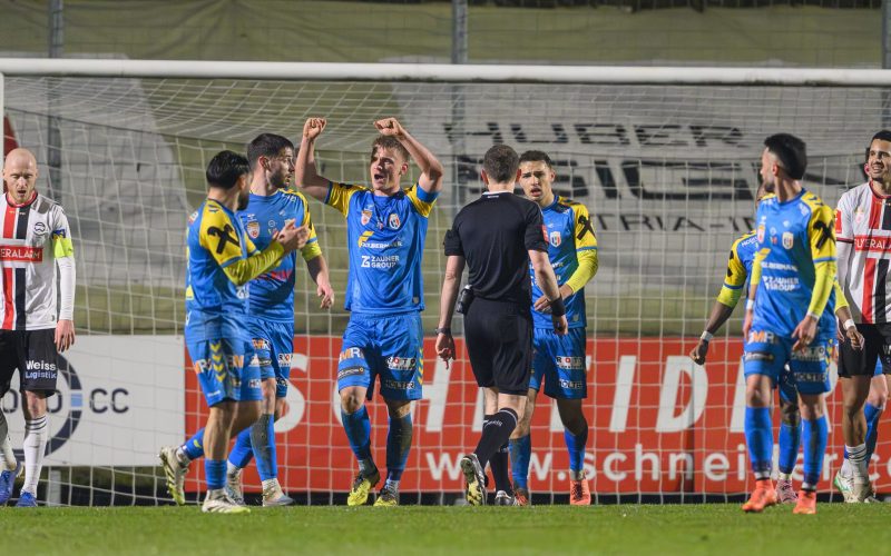 WELS,AUSTRIA,27.FEB.26 - SOCCER - ADMIRAL 2. Liga, FC Hertha Wels vs Admira Wacker. Image shows the rejoicing of Wels. Photo: GEPA pictures/ Christian Moser